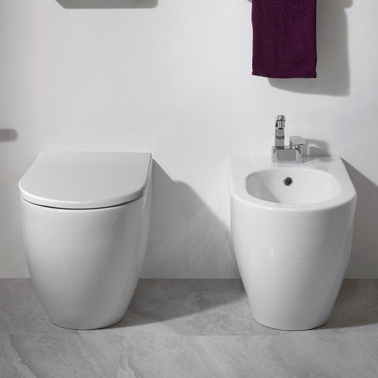 Flaminia Sanitärset wandhängend, WC mit S/P-Spülung, goclean®-System und umhüllender WC-Sitz mit langsam schließendem Deckel, Einloch-Bidet mit Überlauf, Weiß, glänzende Oberfläche LINK LK117G+LK217+LKCW07