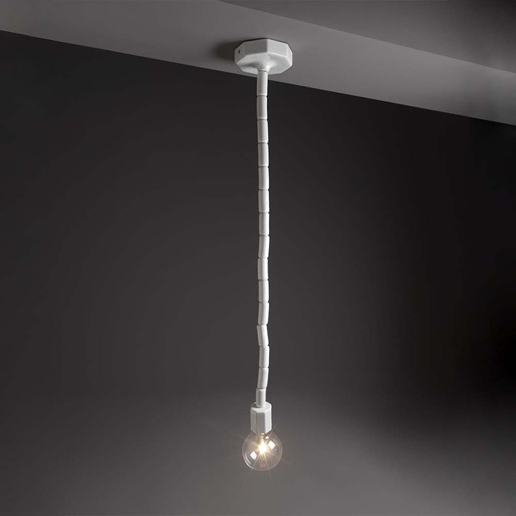 Flaminia Pendelleuchte aus Keramik H 120 cm, Weiß, glänzende Oberfläche MAKE-UP MKL120