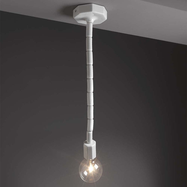 Flaminia Pendelleuchte aus Keramik H 80 cm, Weiß, glänzende Oberfläche MAKE-UP MKL80