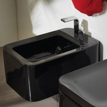 Flaminia Wandhängendes Einloch-Bidet, mit Überlauf, Farbe Schwarz, glänzende Oberfläche NILE NL218NER