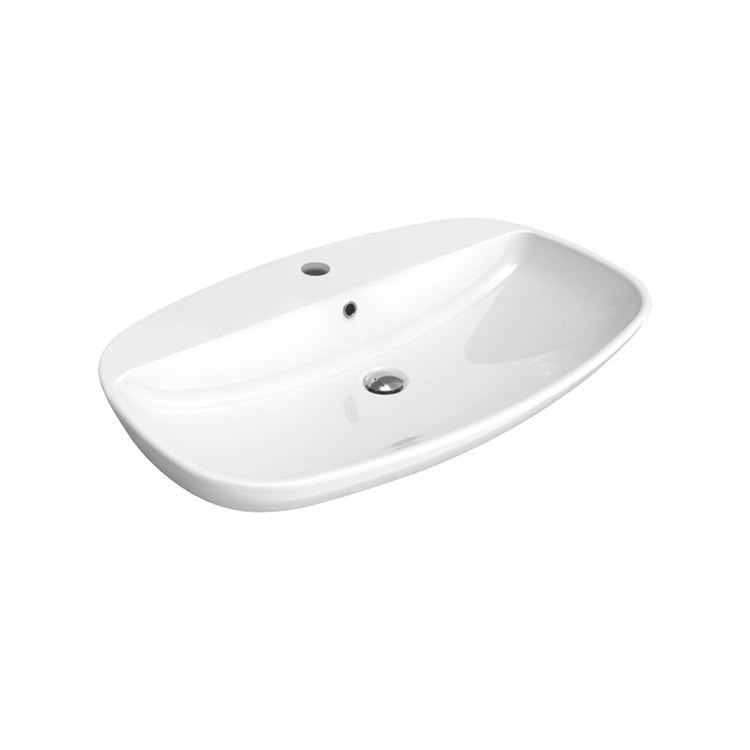 Flaminia Waschbecken 86 cm hängend oder Aufsatz mit einem Loch und Überlauf, Weiß, glänzende Ausführung NUDA 85 5081