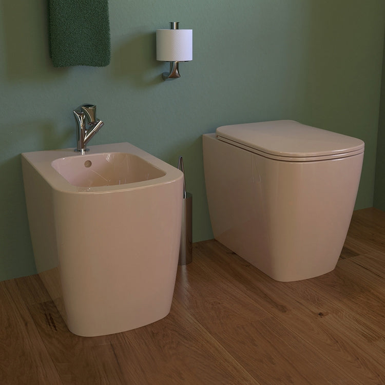 Flaminia Wand-WC-Set, WC mit S/P-Abfluss, gosilent®-System und Slim-Sitz mit Soft-Close, Einloch-Bidet mit Überlauf, Farbe Beige, glänzende Oberfläche PLAY PY117SAV+PY217AV+PYCW05AV