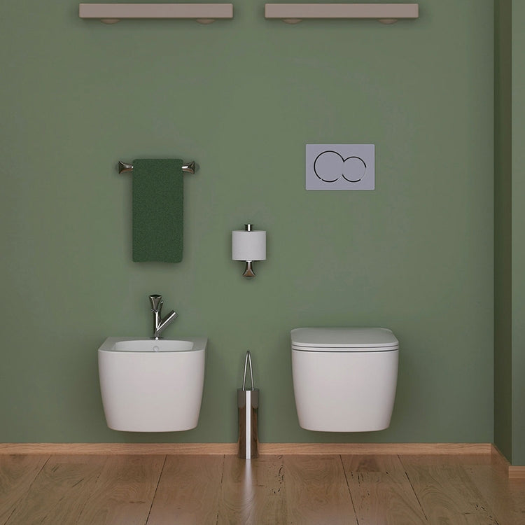 Flaminia Set hängende Sanitäranlagen, WC mit gosilent®-System und Slim-Sitz mit abfallgedämpftem Deckel, Einloch-Bidet mit Überlauf, Farbe Milchweiß, matte Oberfläche PLAY PY118SLAT+PYCW05LAT+PY218LAT