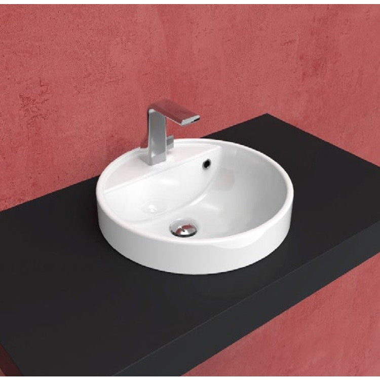 Flaminia Einloch-Waschbecken 42 cm zum Einbau, mit Armaturenbank, Weiß glänzende Ausführung TWIN SET 42 5055/42