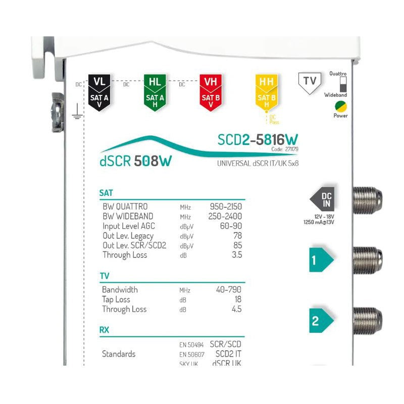 Fracarro SCD2 5816W Multischalter 5 Eingänge 8 Ausgänge