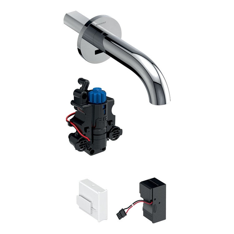 Geberit Waschtischarmatur zur Wandmontage, Netzbetrieb, für Unterputz-Einbaukörper, mit 22 cm Auslauf, mit Thermostatmischer, glänzende Chromoberfläche PIAVE 116.287.21.1