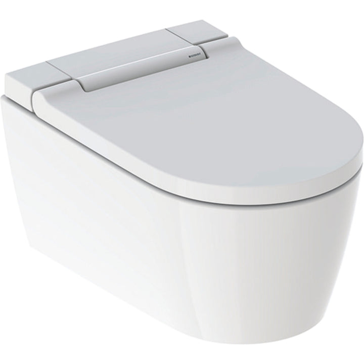 Geberit Hängendes WC, randlos, mit TurboFlush-Technologie, komplett mit Sitz mit Bidetfunktion und gedämpftem Schließen, Sitz und Deckel in Weiß, glänzende Ausführung AQUACLEAN SELA 146.220.11.1