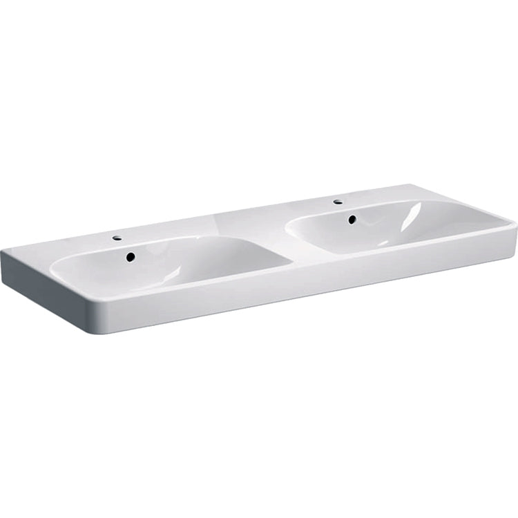 Geberit Rechteckiges Doppelwaschbecken L. 120 cm, mit 2 Einzel-Locharmaturen und Überlauf, Weiß, glänzende Oberfläche SMYLE 500.223.01.1