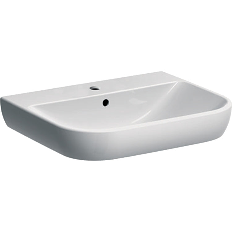 Geberit Waschbecken L. 60 cm, für Einlocharmatur, mit Überlauf, Weiß glänzende Oberfläche SMYLE 500.228.01.1