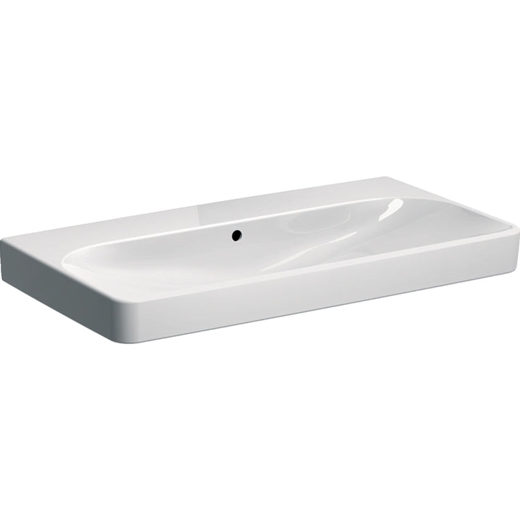 Geberit Rechteckiges Waschbecken L. 90 cm, ohne Loch für Armatur, mit Überlauf, Weiß, glänzende Oberfläche SMYLE 500.250.01.1