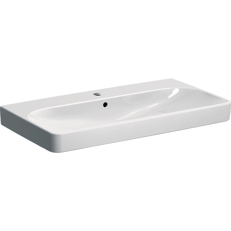 Geberit Rechteckiges Waschbecken L. 90 cm, mit Wasserhahnloch und Überlauf, Weiß, glänzende Oberfläche SMYLE 500.251.01.1