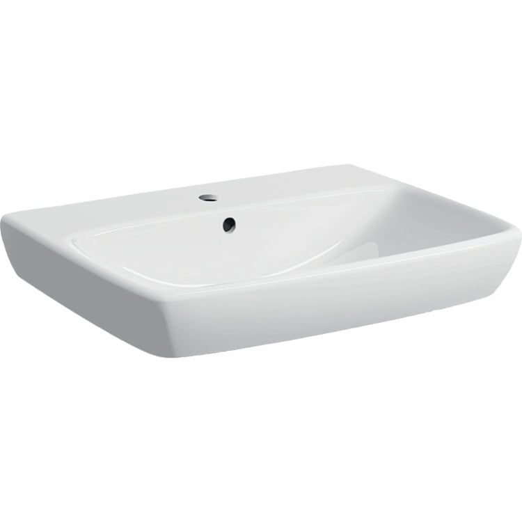 Geberit Waschbecken L. 65 cm, mit Wasserhahnloch und Überlauf, Weiß, glänzende Oberfläche SELNOVA SQUARE 500.299.01.1