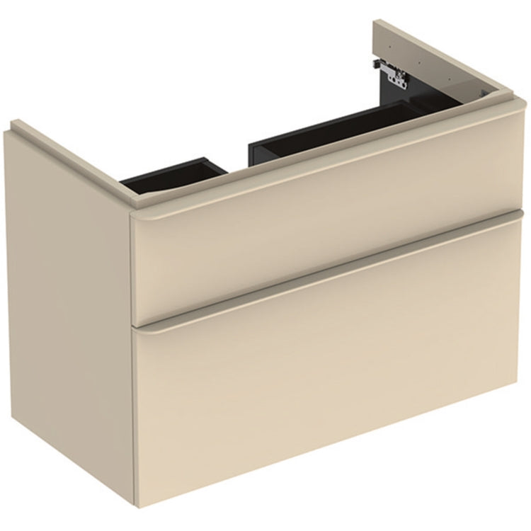 Geberit Hängender Unterschrank L. 90 cm für Waschbecken, mit zwei Schubladen mit Dämpfungsschluss, Farbe Sandgrau glänzende Oberfläche SMYLE 500.354.JL.1