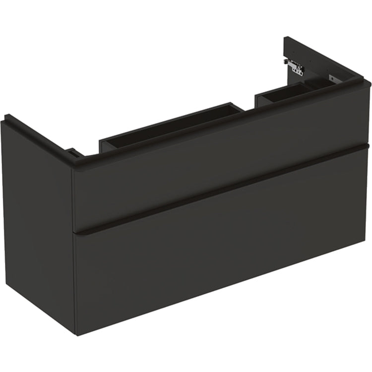Geberit Hängender Doppel-Unterschrank L. 120 cm, mit zwei Dämpfungsschubladen, Farbe Lava Grau, matte Oberfläche SMYLE 500.356.JK.1