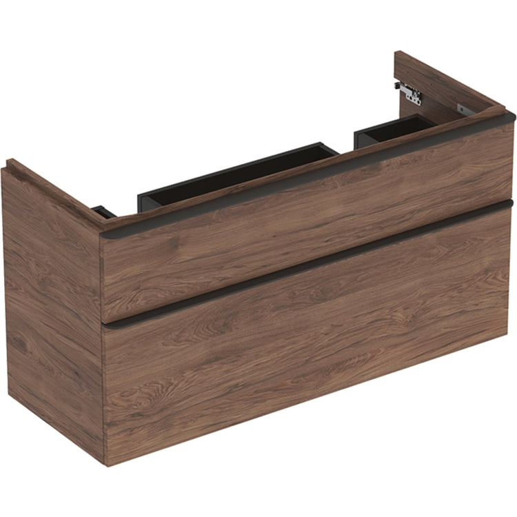 Geberit Hängendes Doppel-WC-Gehäuse L. 120 cm, mit zwei Schubladen mit gedämpftem Schließen, amerikanische Nussbaum-Finish SMYLE 500.356.JR.1