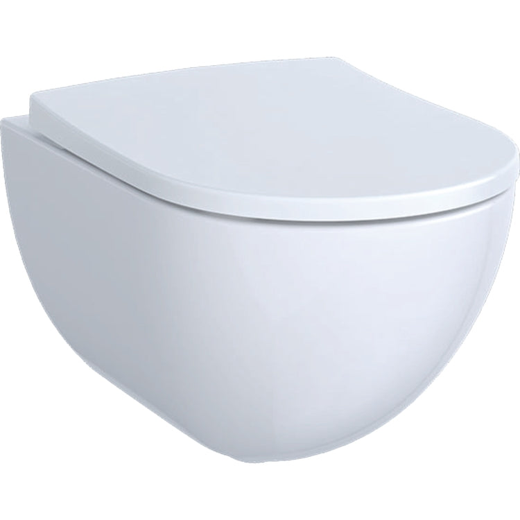 Geberit Wandhängendes WC mit Rimfree®-Spülrand, komplett mit Sitz mit gedämpftem Schließen und Schnellverschluss, Weiß, glänzende Oberfläche ACANTO 500.606.01.2