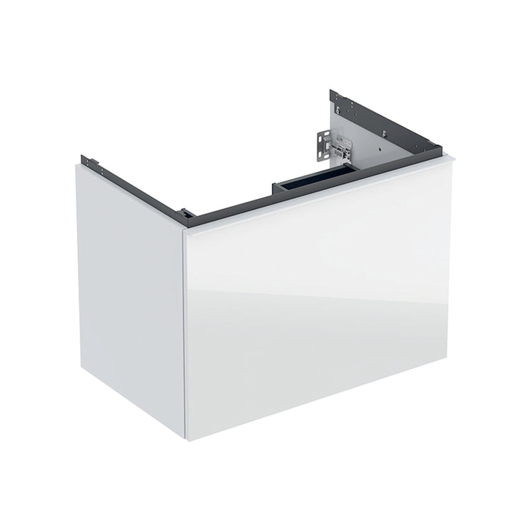 Geberit Hängender Unterschrank L. 75 cm, für Standard- und Slim-Waschbecken, mit einer äußeren und inneren Schublade, Korpusfarbe Weiß glänzende Oberfläche, Schubladenfarbe Weiß glänzende Glasoberfläche ACANTO 503.004.01.2