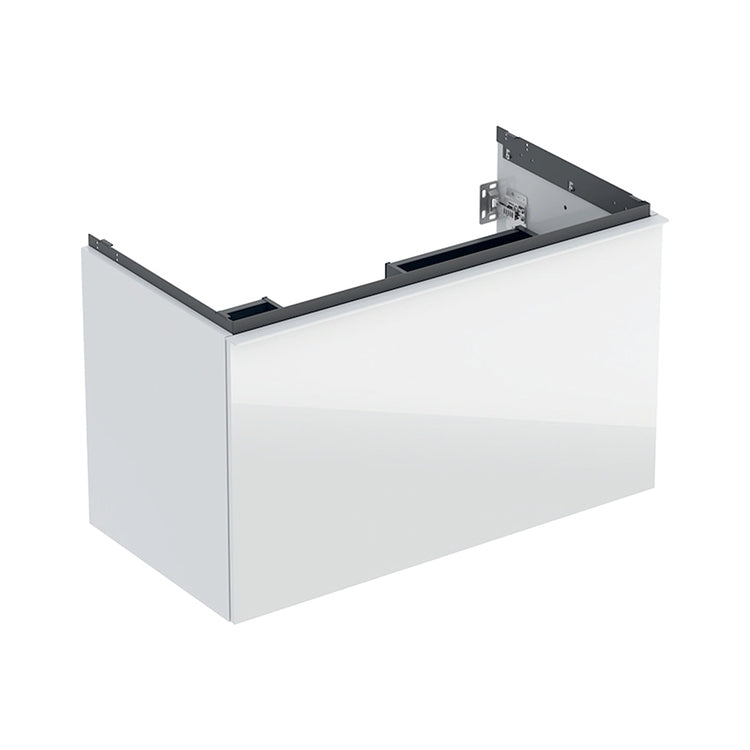 Geberit Hängender Unterschrank L. 90 cm, für Standard- und Slim-Waschbecken, mit einer äußeren und inneren Schublade, Korpusfarbe Weiß Hochglanz, Schubladenfarbe Weiß Glas Hochglanz ACANTO 503.005.01.2