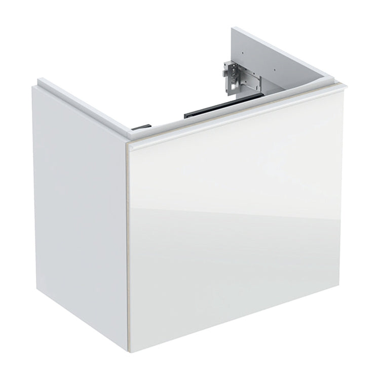 Geberit Hängender Unterschrank L. 60 cm, mit einer äußeren und inneren Schublade, Korpusfarbe Weiß glänzende Ausführung, Schubladenfarbe Weiß glänzende Glasoberfläche ACANTO 503.008.01.2