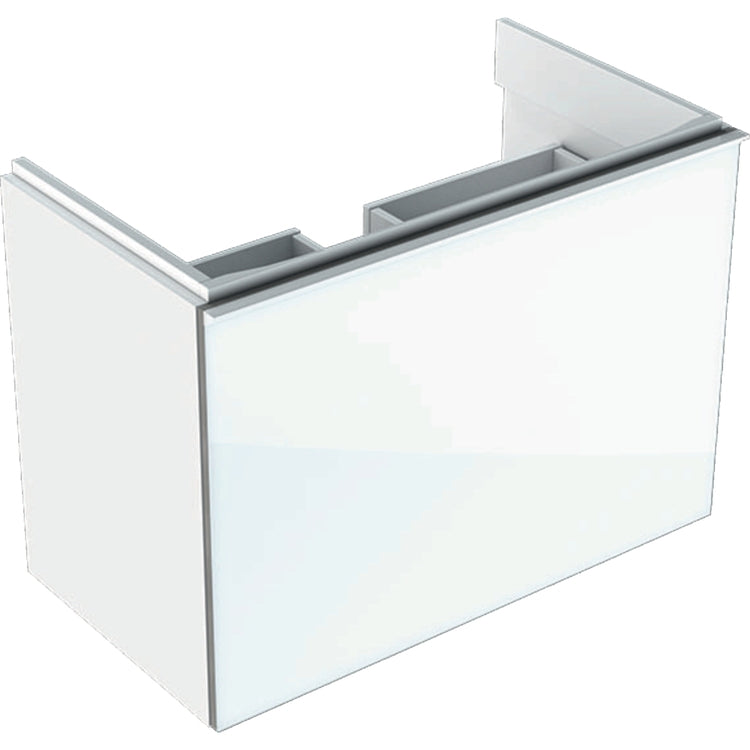 Geberit Hängender Unterschrank L. 75 cm, mit einer äußeren und inneren Schublade, Korpusfarbe Weiß glänzende Ausführung, Schubladenfarbe Weiß glänzende Glasoberfläche ACANTO 503.009.01.2