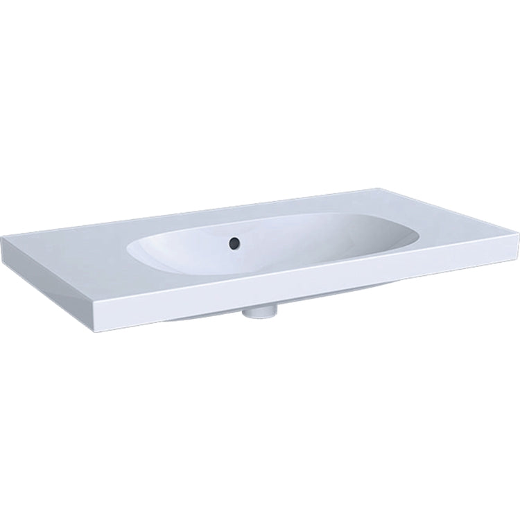 Geberit Waschtisch L. 90 cm, ohne Loch für Armatur, mit Überlauf und Ablagefläche, Weiß, glänzende Ausführung ACANTO 500.624.01.2