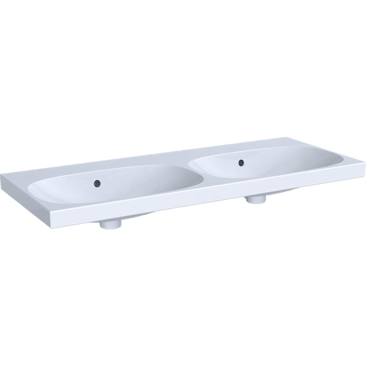 Geberit Doppelwaschbecken L. 120 cm ohne Armaturenloch, einfache Befestigung, Weiß, glänzende Oberfläche ACANTO 500.628.01.2
