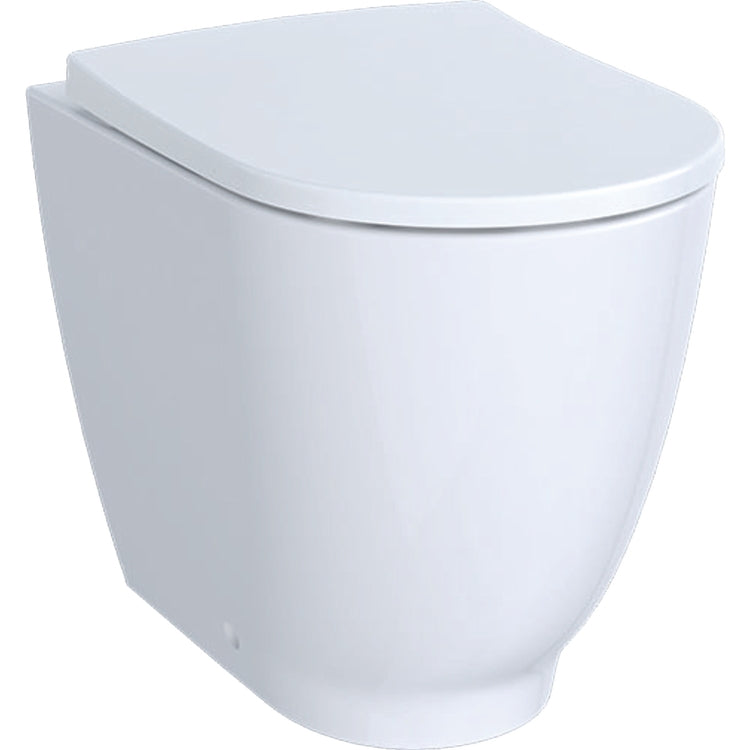 Geberit Stand-WC mit Rimfree®-Spülrand, wandbündige Installation, komplett mit WC-Sitz mit gedämpftem Schließen und Schnellablösung, Weiß, glänzende Ausführung ACANTO 500.824.00.1