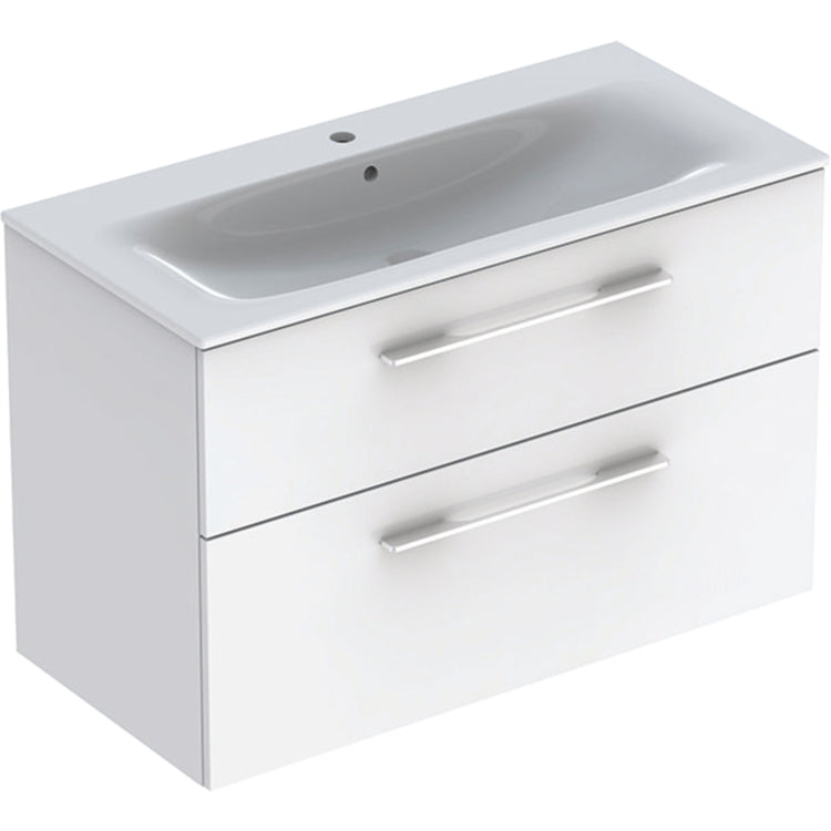 Geberit Waschbecken-Set L. 100 cm, mit Armaturenloch und Überlauf, einschließlich Unterschrank mit zwei Schubladen, Weiß, glänzende Oberfläche SELNOVA SQUARE 501.244.00.1