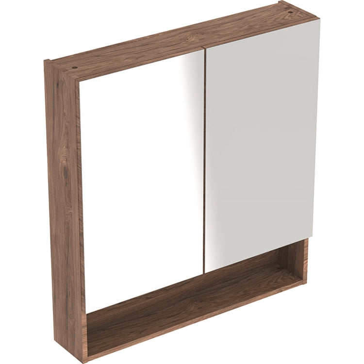 Geberit Spiegelmobel L. 79 cm, zwei Türen mit gedämpftem Schließen, amerikanische Nussbaum-Finish SELNOVA SQUARE 501.270.00.1