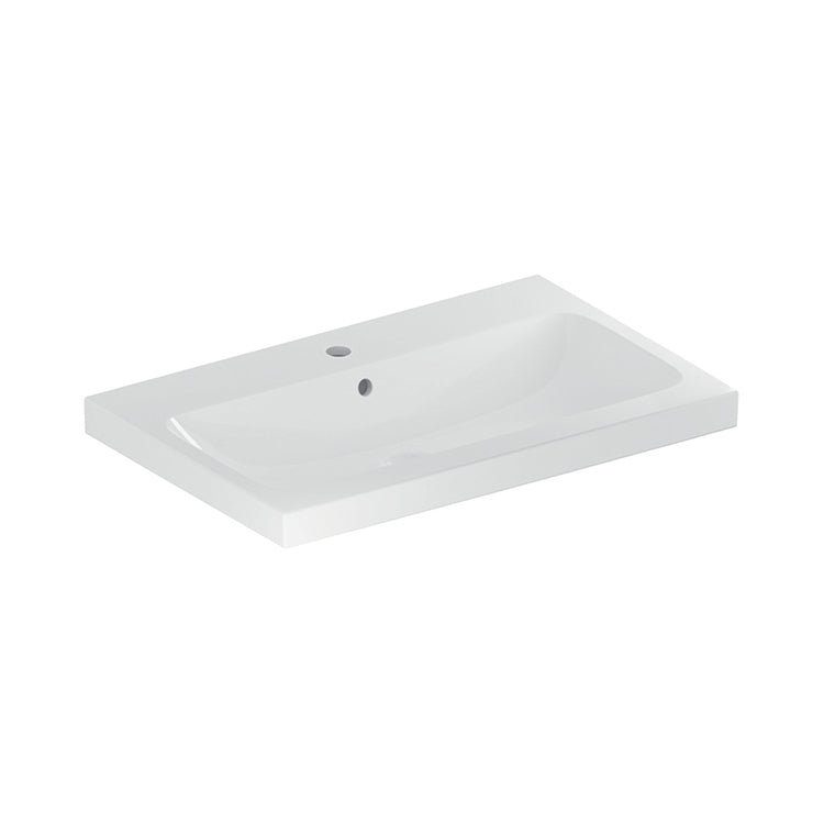 Geberit Waschtisch L. 75 cm, mit Armaturenloch und Überlauf, Weiß, glänzende Ausführung ICON LIGHT 501.835.00.1