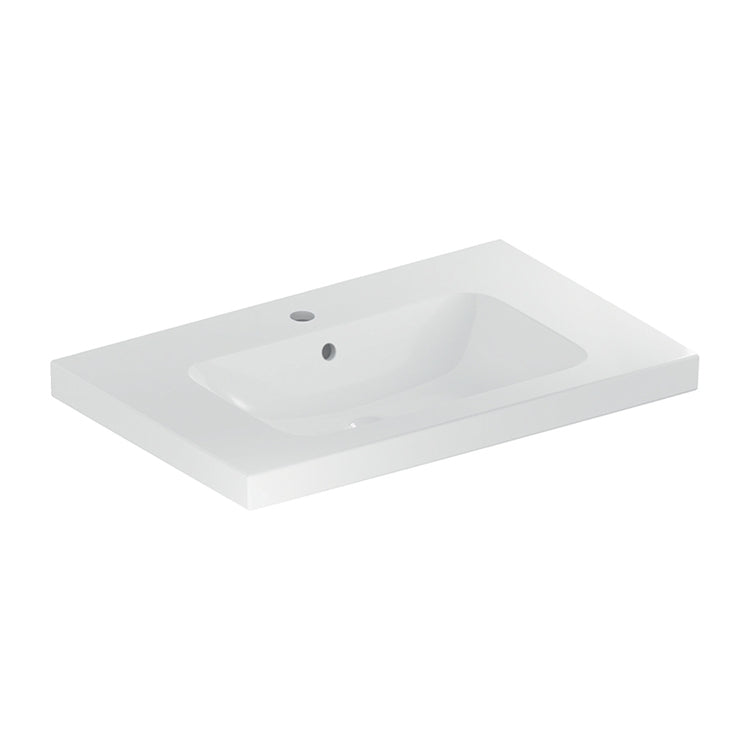 Geberit Waschbecken L. 75 cm, mit Armaturenloch und Überlauf, mit Ablagefläche, Weiß glänzende Oberfläche ICON LIGHT 501.839.00.1