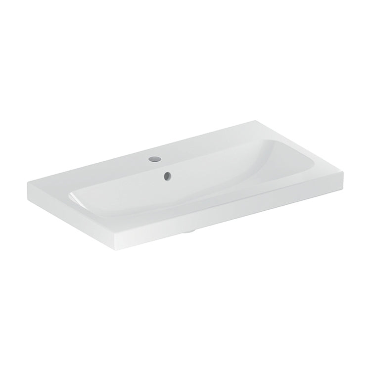 Geberit Kompakter Waschtisch L. 75 cm, mit Wasserhahnloch und Überlauf, Weiß glänzende Oberfläche ICON LIGHT 501.842.00.1