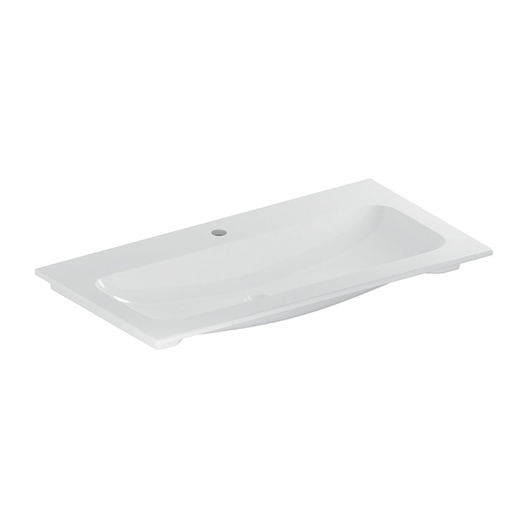 Geberit Waschbecken L. 90 cm mit schlankem Rand, Unterschrank, mit Armaturenloch, ohne Überlauf, Weiß, glänzende Oberfläche ICON 501.845.00.1