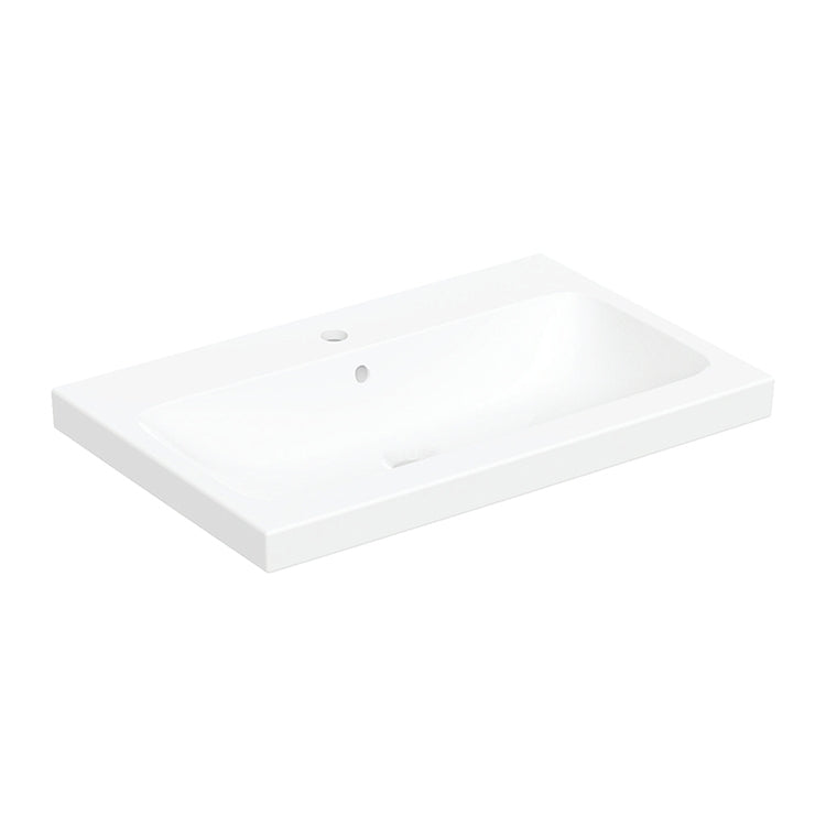 Geberit Aufsatzwaschbecken L. 75 cm, mit Armaturenloch und Überlauf, untere und hintere Kante geschliffen, Weiß glänzende Ausführung ICON LIGHT 501.848.00.1