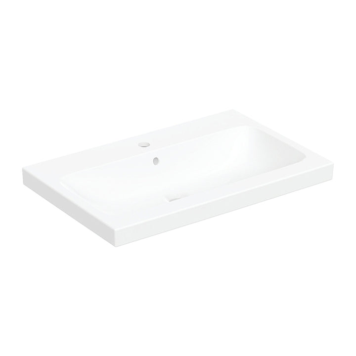 Geberit Aufsatzwaschbecken L. 75 cm, mit Armaturenloch und Überlauf, untere und hintere Kante geschliffen, Weiß glänzende Ausführung ICON LIGHT 501.848.00.1