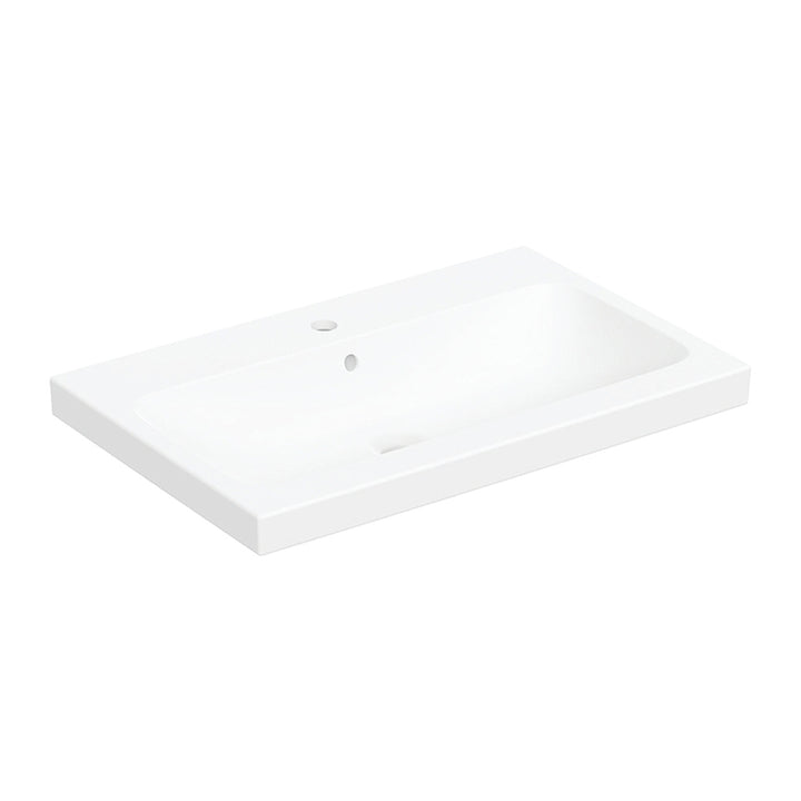 Geberit Aufsatzwaschbecken L. 75 cm, mit Armaturenloch und Überlauf, untere und hintere Kante geschliffen, Weiß, matte Ausführung ICON LIGHT 501.848.JT.1