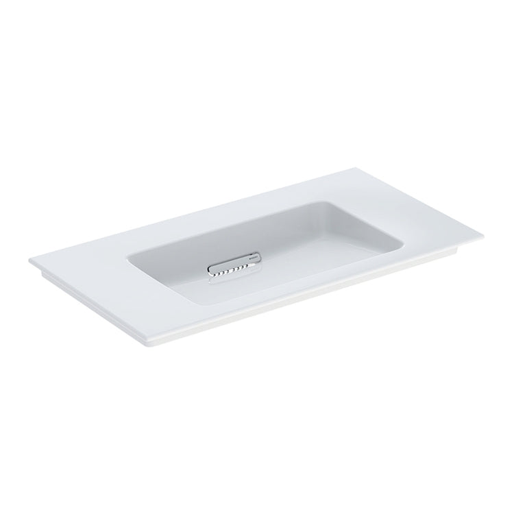 Geberit Einbauwaschbecken L. 90 cm, für Unterschrank, ohne Armaturenloch und ohne Überlauf, mit Ablage auf beiden Seiten, Weiß, KeraTect-Oberfläche ONE 505.005.00.1