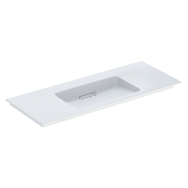 Geberit Einbauwaschbecken L. 120 cm, für Unterschrank, ohne Armaturenloch und ohne Überlauf, mit Ablage auf beiden Seiten, Weiß, KeraTect-Finish ONE 505.016.00.1
