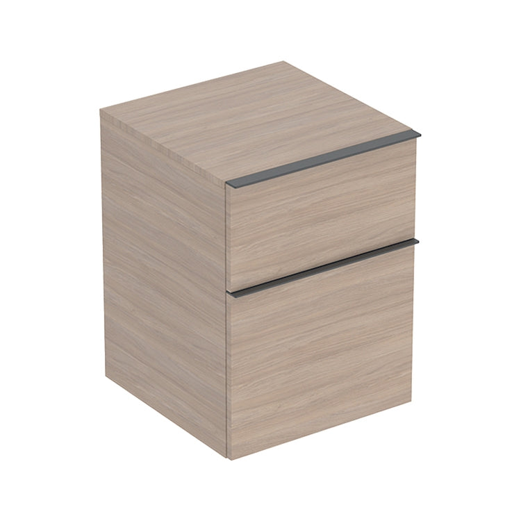 Geberit Seitlicher Unterschrank L. 45 cm, mit zwei Schubladen, Griff Farbe Lava matt, Schrankoberfläche natürliche Eiche ICON 502.315.JH.1