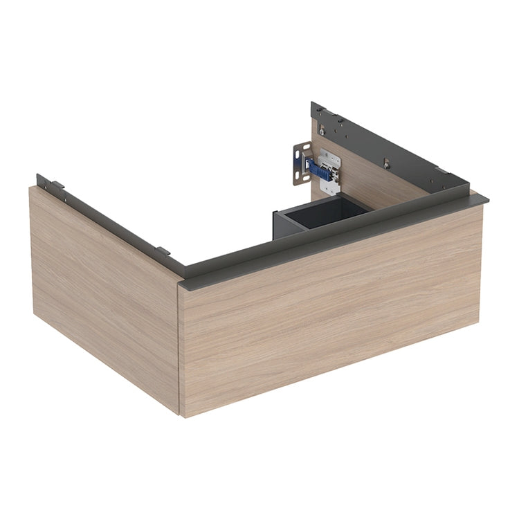 Geberit Mobiler, hängender Unterschrank L. 60 cm für Waschbecken, mit einer Schublade, Griff in Farbton Lava, matte Oberfläche, Schrank in Eiche-Finish ICON 502.310.JH.1