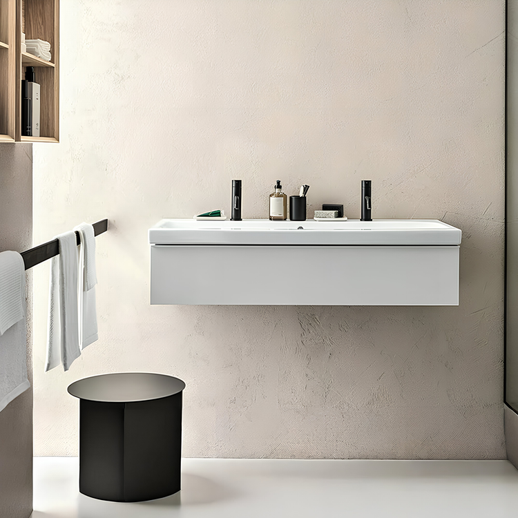 Geberit Set L. 120 cm mit Doppelloch-Waschtisch, Weiß, glänzende Oberfläche und hängendem Unterschrank, mit 1 Schublade, Weiß, glänzende Oberfläche ICON 501.837.00.1-502.313.01.1
