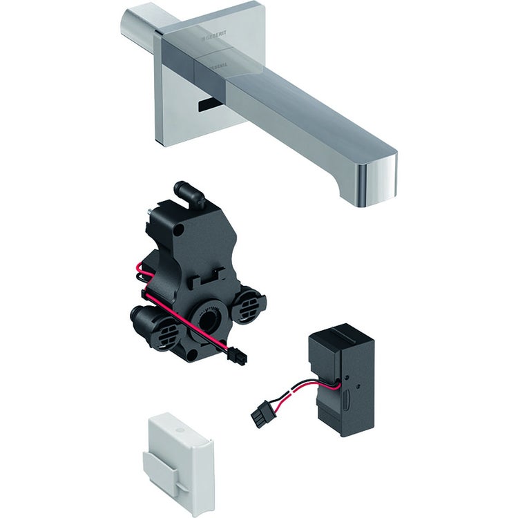 Geberit Waschbeckenarmatur Wandmontage, Netzbetrieb, für Unterputz-Funktionsbox mit Auslauf 22 mm mit Mischer, Chromoberfläche BRENTA 116.292.21.1