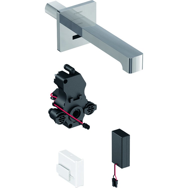 Geberit Waschtischarmatur Wandmontage, batteriebetrieben, für Unterputz-Funktionsbox mit Auslauf 22 cm ohne Mischbatterie, Chromoberfläche BRENTA 116.293.21.1