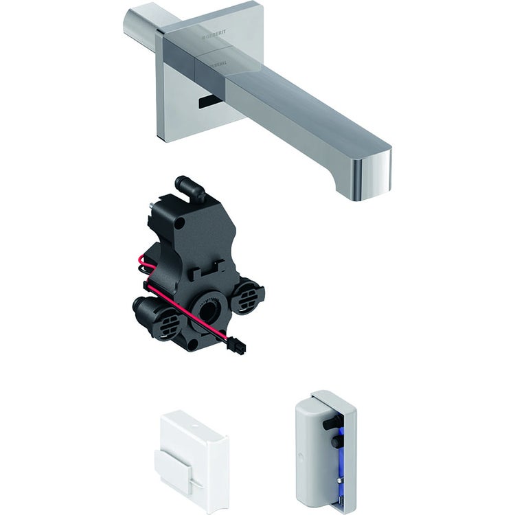 Geberit Waschtischarmatur Wandmontage, Betrieb über Generator, für Einbau-Funktionsbox mit Auslauf 22 mm ohne Mischer, Chromoberfläche BRENTA 116.295.21.1