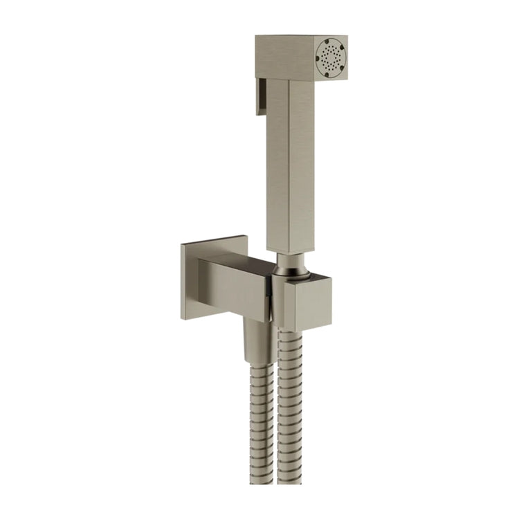 Gessi Brauseanschluss-Wandarmatur mit Absperrfunktion, L. 9,5 cm, Finox-Finish RETTANGOLO 20021#149