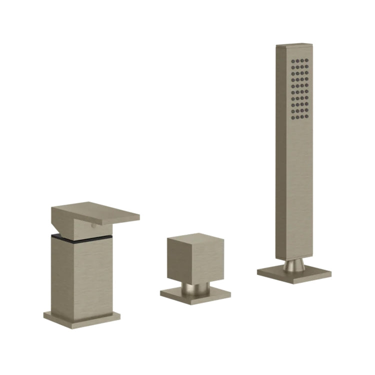 Gessi Badewannenkanten-Set mit 3 Löchern, Umsteller, 150 cm Schlauch und kalkresistenter Handbrause, Finox-Finish RETTANGOLO 20043#149