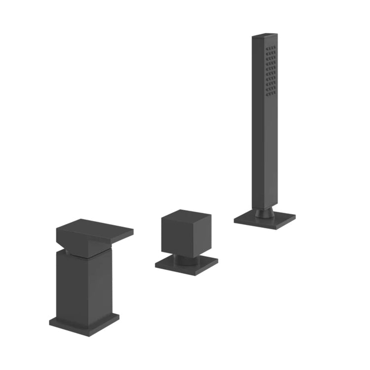 Gessi Wannenrandgruppe 3-Loch mit Umschalter, 150 cm Schlauch und Kalkschutz-Handbrause, Farbe Schwarz matt finish RETTANGOLO 20043#299
