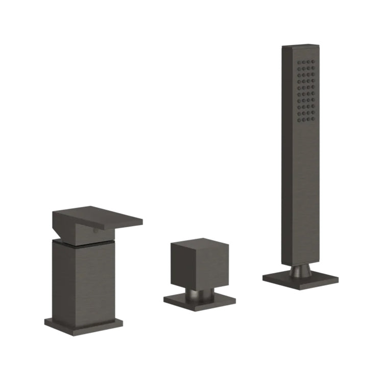 Gessi Rechteck Gruppe Badewannenrand 3 Löcher mit Umsteller, 150 cm Schlauch und antikalk Duschkopf, Oberfläche Black Metal Brushed PVD RETTANGOLO 20043#707