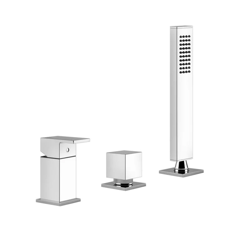 Gessi Badewannenrandgruppe 3 Löcher mit Umschalter, Schlauch 150 cm und kalkfreie Handbrause, Chromoberfläche RETTANGOLO 20043#031