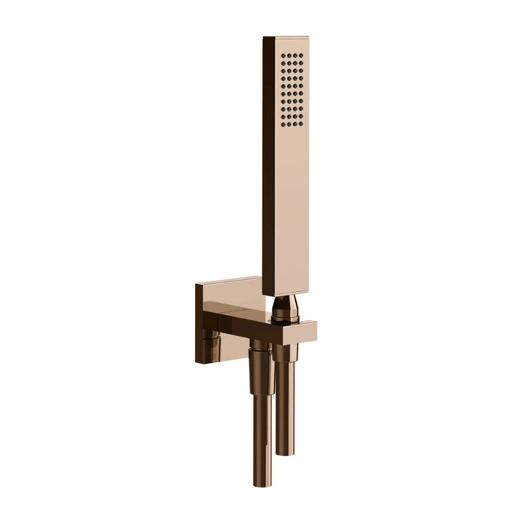 Gessi Duschset mit Wasseranschluss, Kalkschutz-Handbrause und 150 cm Schlauch, Kupfer PVD Finish RETTANGOLO 20123#030